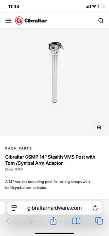 Gibraltar GSMP 14" Stealth VMS Post with Tom /Cymbal Arm