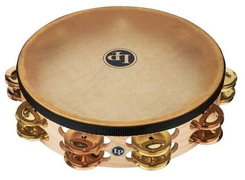Latin Percussion LP384-BB Double Row row 10" Tambourine With Head (Brass + Bronze Jingles)