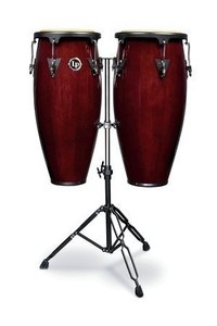 LP LPA647-DW Aspire Wood Conga Set 11'' & 12'' Dark Wood with Double Stand