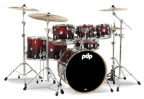 PDP Concept Maple CM7 7 piece Red to Black Sparkle Drum Kit
