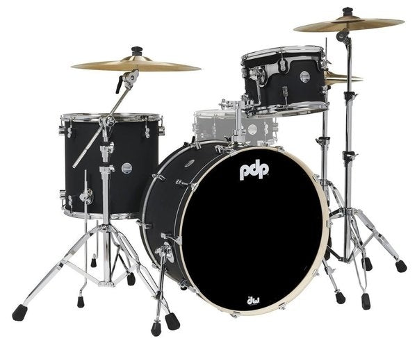 PDP by DW PDCM24RKBK Concept Maple 24x14 "BD, 13x9" TT, 16x16 "FT Satin Black 24” Rock Drum Kit