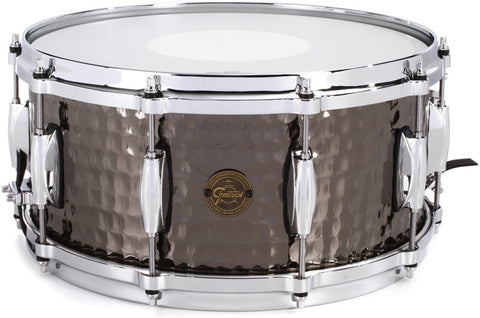 This is a picture of a GRETSCH Full Range Snare Drum 14" x 8" Hammered Black Steel
