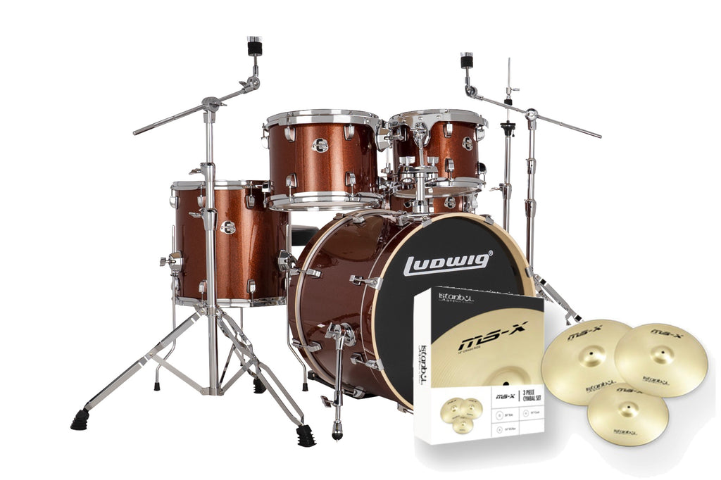 Ludwig Evolution 20" Fusion Drum Kit (Copper) Including Cymbals LE520024DIR