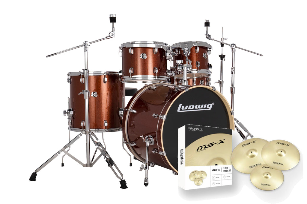 Ludwig Evolution 22" Drum Kit (Copper) Including Cymbals LE522024DIR