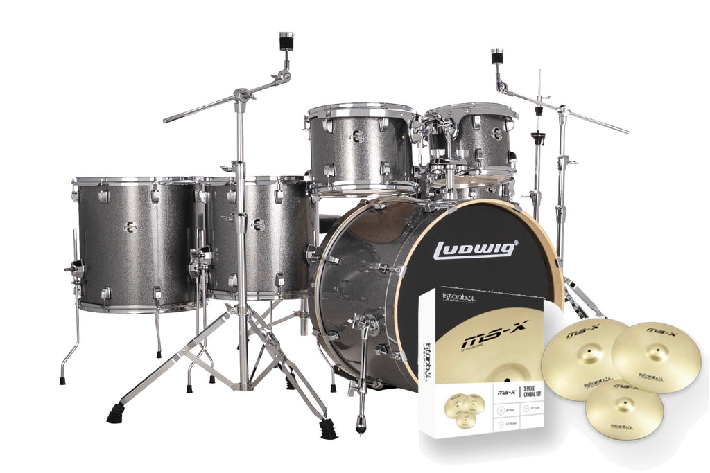 Ludwig Evolution 6 Piece 22" Drum Kit (Platinum) Including Cymbals LE622028DIR