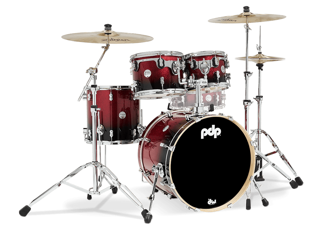 PDP by DW Concept CM4 Maple Piece Drum Kit (Red to Black fade) Shells only