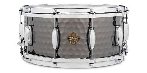 This is a picture of a GRETSCH Full Range Snare Drum 14" x 6.5" Hammered Black Steel