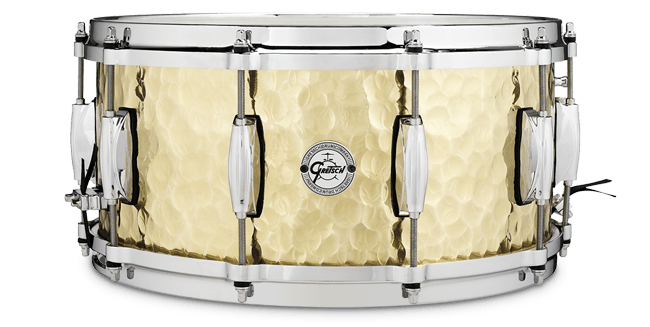 This is a picture of a GRETSCH Full Range Snare Drum 14" x 6.5" Hammered Brass