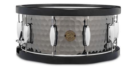 This is a picture of a GRETSCH Full Range Snare Drum 14" x 6.5" Hammered Black Steel Wood Hoops