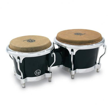 This is a picture of a LP Fiberglass Bongos Black Chrome Hardware