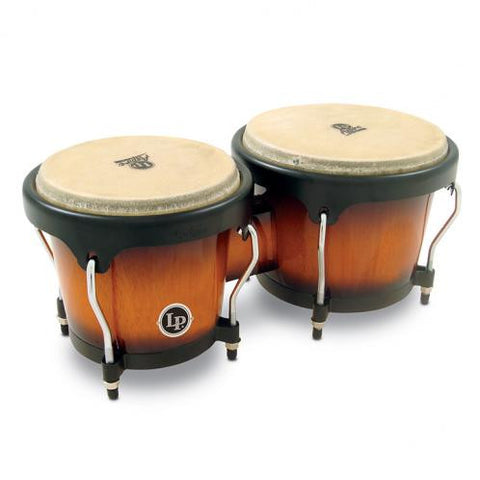 This is a picture of a LP Aspire Wood Bongos Vintage Sunburst