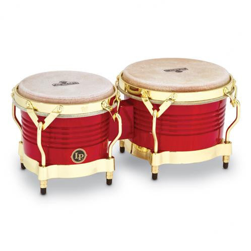 This is a picture of a LP Matador Wood Bongos Red Gold Hardware