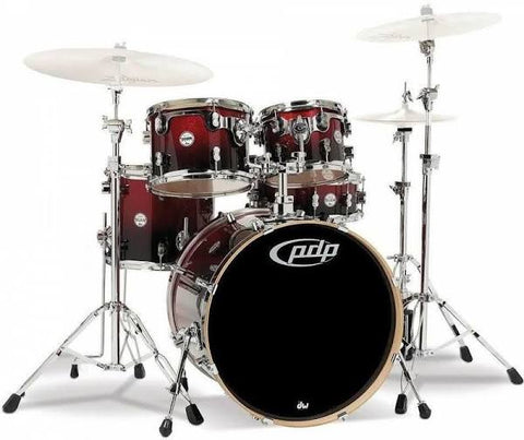 PDP by DW Concept Maple CM5 22" Rock Drum Kit Inc Hardware Red To Black Fade